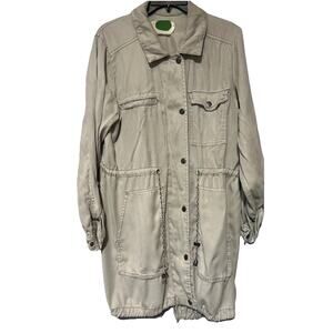 ANTHROPOLOGIE Tat Long Coat Zip Button Waist Draw String Womens Medium